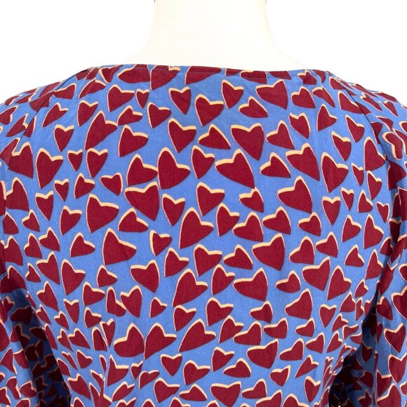 Maeve Anthropologie Blue Hearts Silk Blouse Kimono Style Size Small - Picture 8 of 14